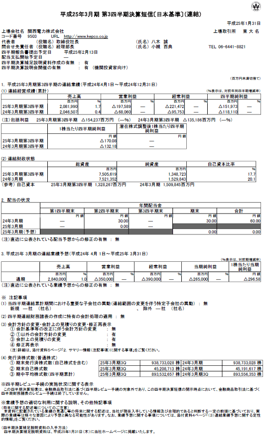 平成25年3月期 第3四半期決算短信