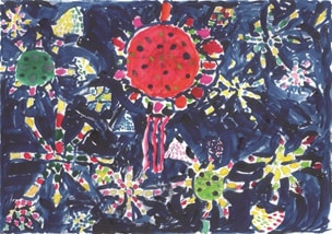 最優秀作品　「花火」時岡 大和さん（本郷小学校３年生）