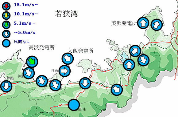 福井県若狭地域　風向き・風速